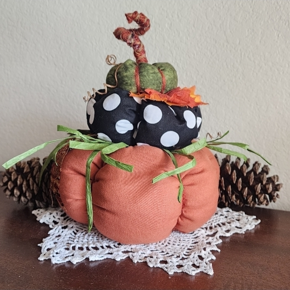 Pumpkin Harvest Decor - 3 Tiered - Unique Pumpkin Stack -Handmade Fabric Pumpkin
